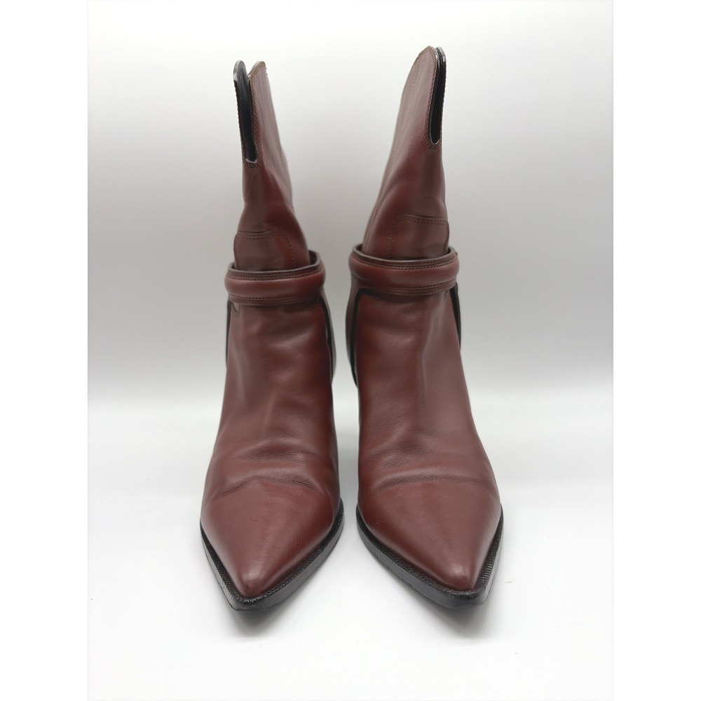 Celine Mahogany Leather Triomphe Ankle Boots Pointed Toe Stiletto DY 1202 41 - Picture 6 of 10